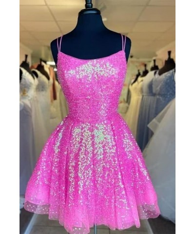 Spaghetti Straps Sequin Party Dress with Pockets A-line Cowl Neck Sparkly Short Homecoming Dress for Women Sequin-pink $36.91...