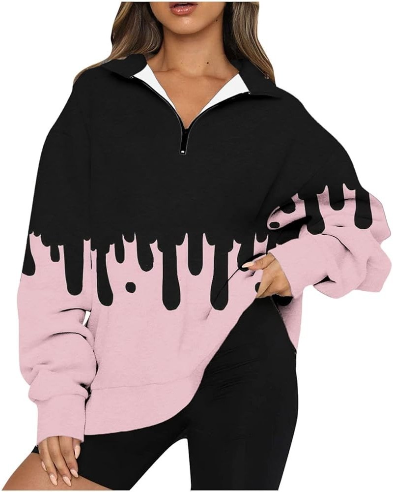 Half Zip Sweatshirt Women Plus Size Fashion Printing Pullovers Soft Loose Long Sleeve Tops Comfy Life Clothes Black 1 $10.22 ...