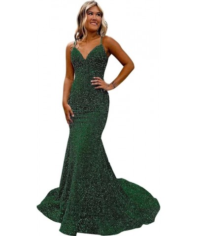 Women's Spaghetti Straps Sequin Prom Dresses Tight Long Mermaid 2024 Formal Evening Party Gowns Emerald Green $34.56 Dresses