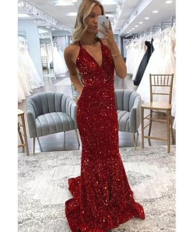 Women's Spaghetti Straps Sequin Prom Dresses Tight Long Mermaid 2024 Formal Evening Party Gowns Emerald Green $34.56 Dresses