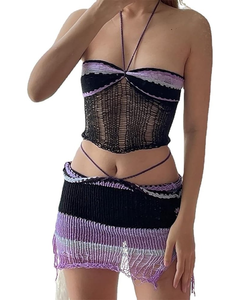 Knitted sweater Sexy Lingerie Sets Rave Outfit women crochet dress sparkly tights crochet swim cover up Bszztz-purple $22.13 ...