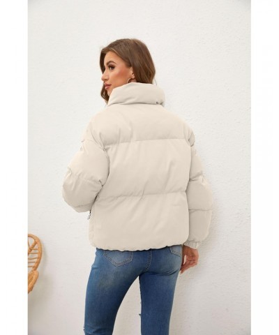 Women's Winter Puffer Jacket Stand Collar Zip Up Trendy Cropped Down Coats with Pockets Apricot L $10.75 Jackets