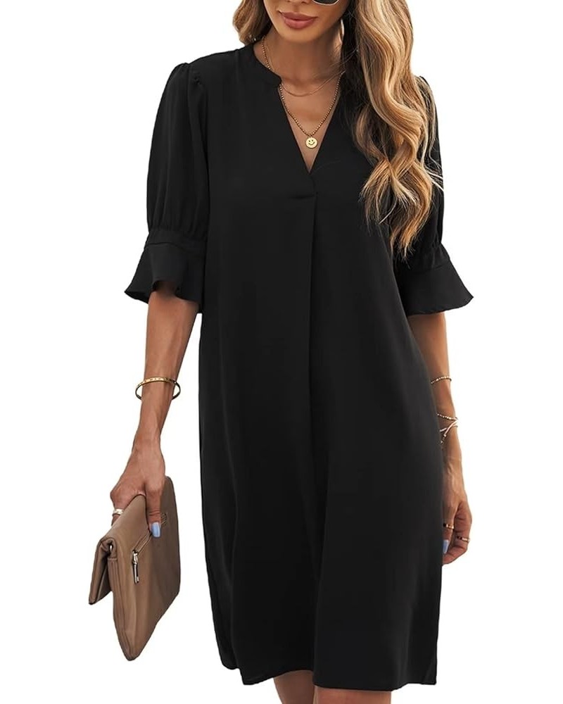 Womens Dresses Tshirt Dress V Neck Short Sleeve Solid Color Casual Dress Summer Dresses Black $23.00 Dresses