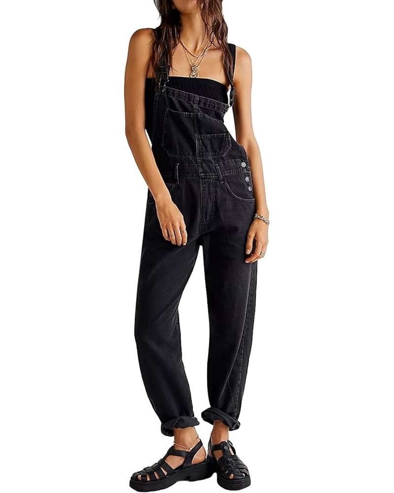 Long Denim Jumpsuit for Women Baggy Denim Bib Overalls Loose Fit Jean Jumpsuit Stretchy Pants Romper Balck $13.76 Overalls