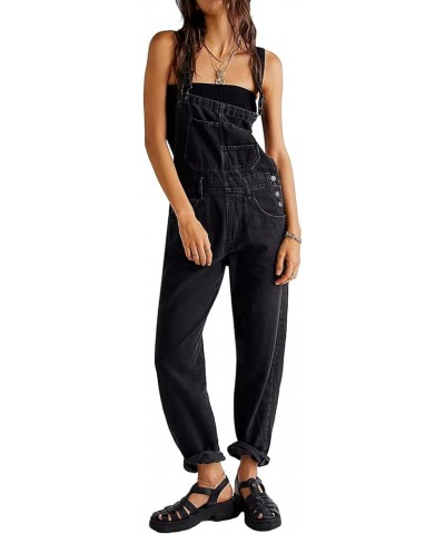 Long Denim Jumpsuit for Women Baggy Denim Bib Overalls Loose Fit Jean Jumpsuit Stretchy Pants Romper Balck $13.76 Overalls