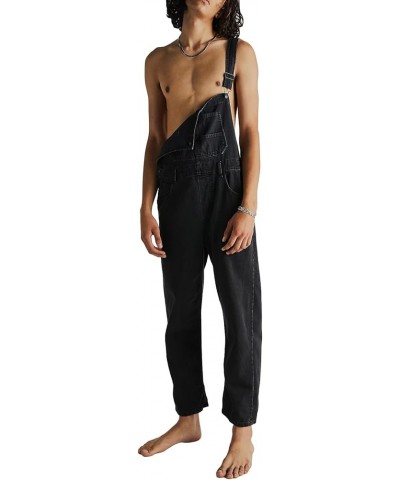 Long Denim Jumpsuit for Women Baggy Denim Bib Overalls Loose Fit Jean Jumpsuit Stretchy Pants Romper Balck $13.76 Overalls