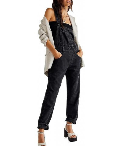 Long Denim Jumpsuit for Women Baggy Denim Bib Overalls Loose Fit Jean Jumpsuit Stretchy Pants Romper Balck $13.76 Overalls