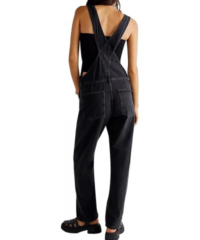 Long Denim Jumpsuit for Women Baggy Denim Bib Overalls Loose Fit Jean Jumpsuit Stretchy Pants Romper Balck $13.76 Overalls