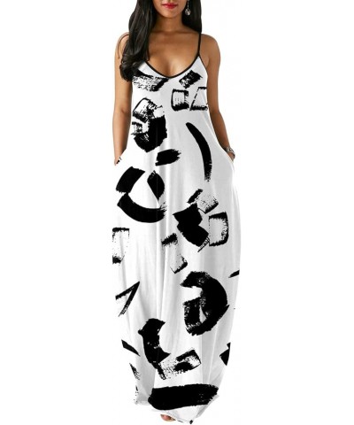 Plus Size Maxi Dresses Sundress for Women Loose Printed Adjustable African Beach Dress with Pockets 10481-5white $15.04 Dresses