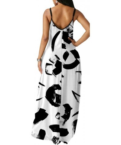 Plus Size Maxi Dresses Sundress for Women Loose Printed Adjustable African Beach Dress with Pockets 10481-5white $15.04 Dresses