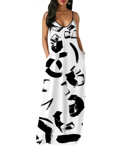 Plus Size Maxi Dresses Sundress for Women Loose Printed Adjustable African Beach Dress with Pockets 10481-5white $15.04 Dresses