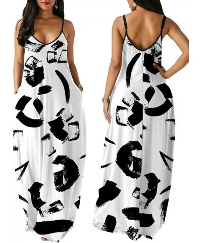 Plus Size Maxi Dresses Sundress for Women Loose Printed Adjustable African Beach Dress with Pockets 10481-5white $15.04 Dresses