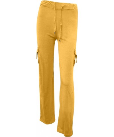 Cargo Pants for Women Solid Color Slim Fitting Elastic Waist Button with Pockets Drawstring Lounge Long Trousers Yellow $10.9...