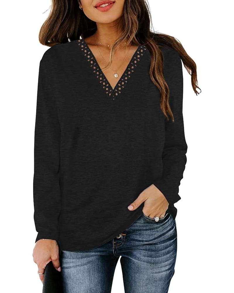 Women Long Sleeve Shirts Casual Tunic Tops V Neck Basic Loose Fit Tee Blouse Black $11.33 Tops