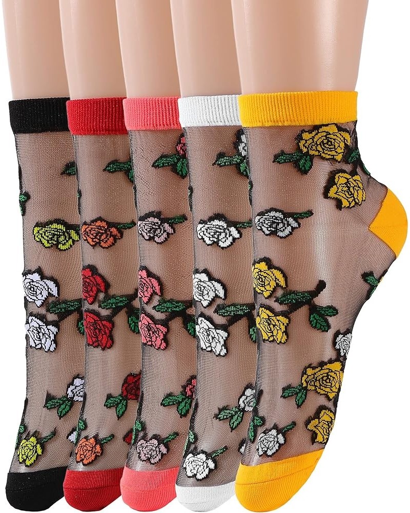 Sheer Socks Women Mesh Transparent Lace Ultra Thin Fishnet See Through Ankle Sock Roses - 6 Packs $8.39 Socks