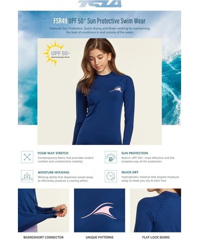 Women's UPF 50+ Rash Guard Long Sleeve, UV/Sun Protection Swim Shirts, Water Beach Surf Swim Top Small Wave Navy $16.46 Swims...