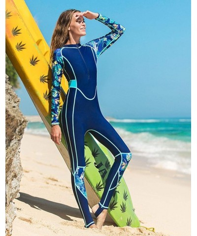 Women's Full Body Wetsuit Surfing Diving Suit Scuba Dive Skin Rash Guard One Piece Long Sleeve Zip Quick Dry Sunsuit Blue XX-...