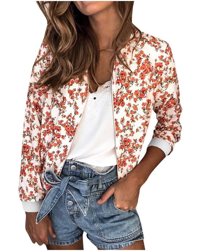 Outwear Retro Womens Jacket Zipper Up Floral Coat Ladies Casual Women's Coat Red Long Jackets for Women Red-a $9.48 Jackets