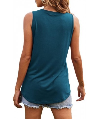 Women's High Neck Tank Tops Summer Sleeveless T Shirts Loose Fit with Pockets Teal Blue $11.00 Tanks