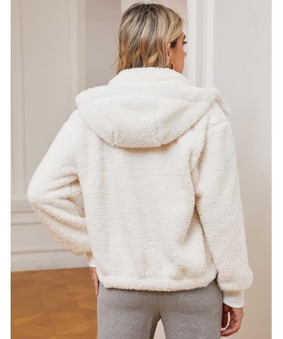 Womens Crop Faux Fur Coat Winter Full Zip Sherpa Fleece Jacket Long Sleeve Warm Fuzzy Outerwear with Hooded White $21.15 Coats