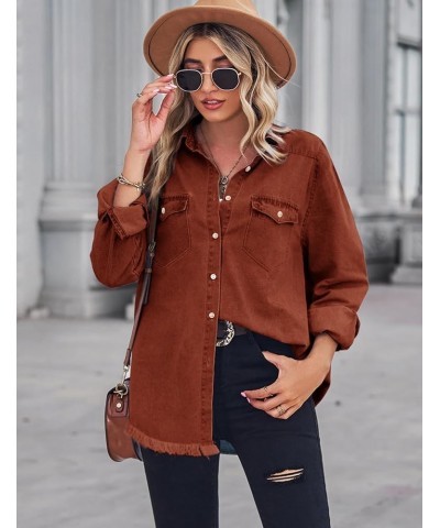 Women Denim Shirt Chambray Collared Jean Shirts Long Sleeve Pocket Button Down Blouses Caramel $21.99 Blouses