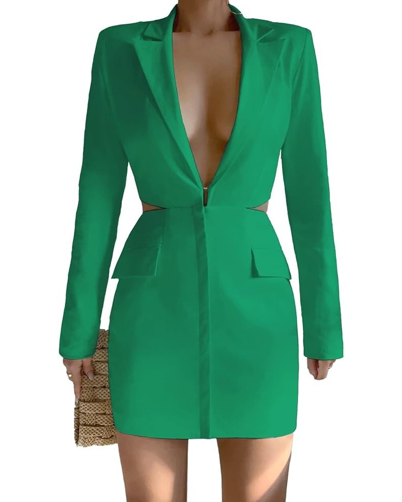 Women's Long Sleeve Blazer Dress Elegant Sexy Deep V Neck Lapel Casual Cutout Mini Dresses 2024 Green $26.84 Blazers