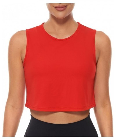 Women's Crewneck Crop Workout Tank Top - Athletic Running Yoga Tops Sleeveless T-Shirt Red $11.99 Activewear