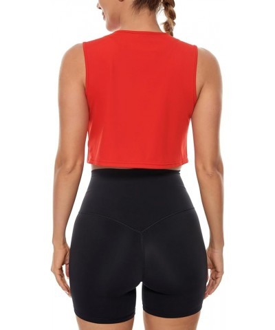 Women's Crewneck Crop Workout Tank Top - Athletic Running Yoga Tops Sleeveless T-Shirt Red $11.99 Activewear