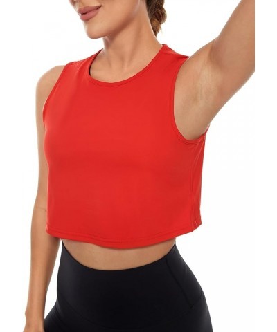 Women's Crewneck Crop Workout Tank Top - Athletic Running Yoga Tops Sleeveless T-Shirt Red $11.99 Activewear