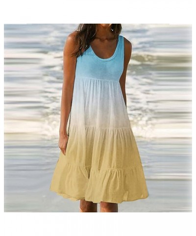 Summer Sleeveless Dresses for Women 2024 Pleated Tank Midi Dress Casual Loose Fit Dress Plus Size Beach Sundress Yellow-summe...