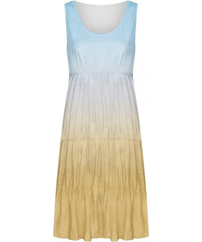 Summer Sleeveless Dresses for Women 2024 Pleated Tank Midi Dress Casual Loose Fit Dress Plus Size Beach Sundress Yellow-summe...