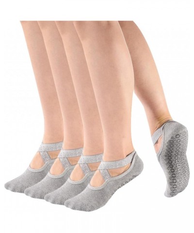 Womens and Girls Glitter Padded Anti Skid Non Slip Yoga Socks with Grips for Barre Pilate Ballet 4 Pairs Grey $12.71 Activewear