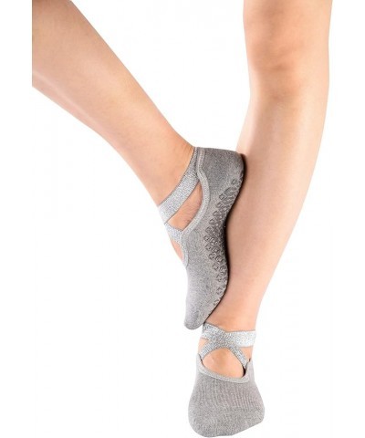 Womens and Girls Glitter Padded Anti Skid Non Slip Yoga Socks with Grips for Barre Pilate Ballet 4 Pairs Grey $12.71 Activewear