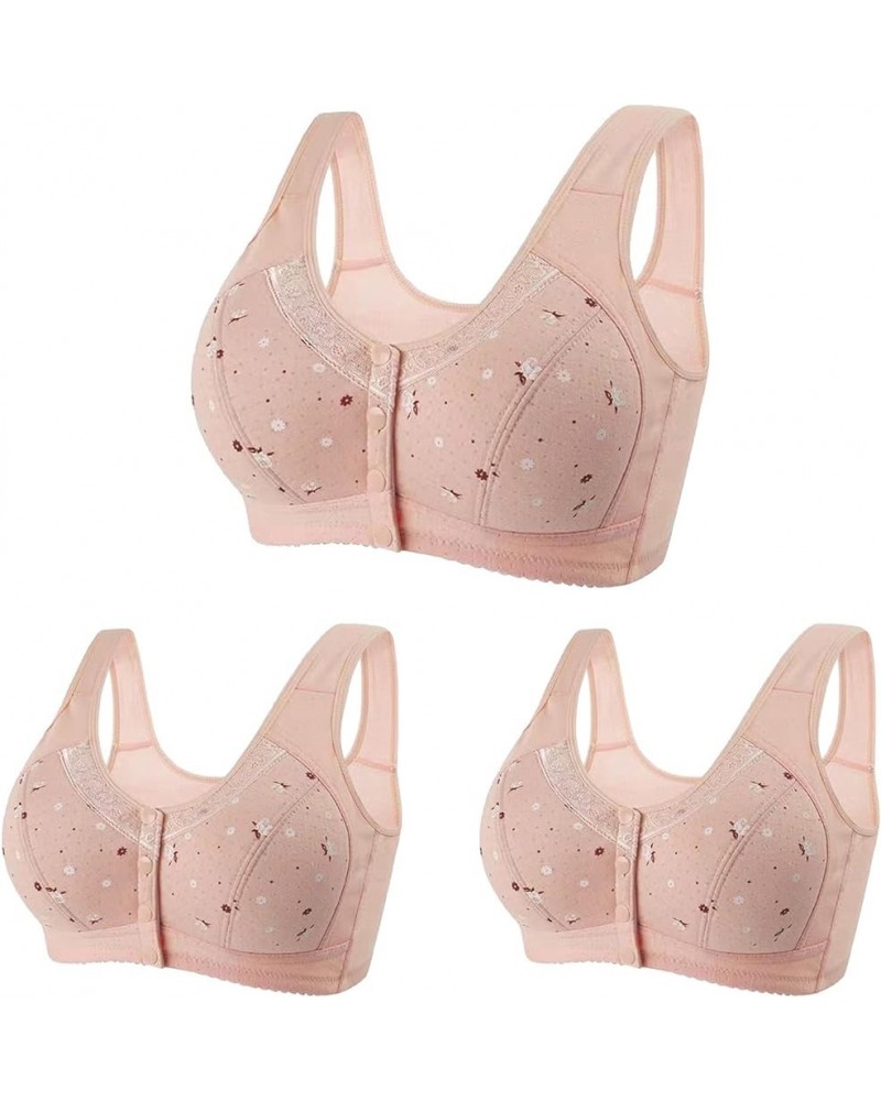 3 Pack Everyday Bras for Women Front Closure Sports Bras Floral Underwear Soft Wireless Cotton Bra Comfort & Sleep Bra Pink 0...