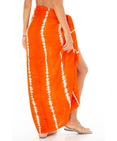 Womens Sarong Pareo Cover Up Bathing Suit Women Beach Wrap Long Pool Resort Skirt Orange/White $11.16 Swimsuits