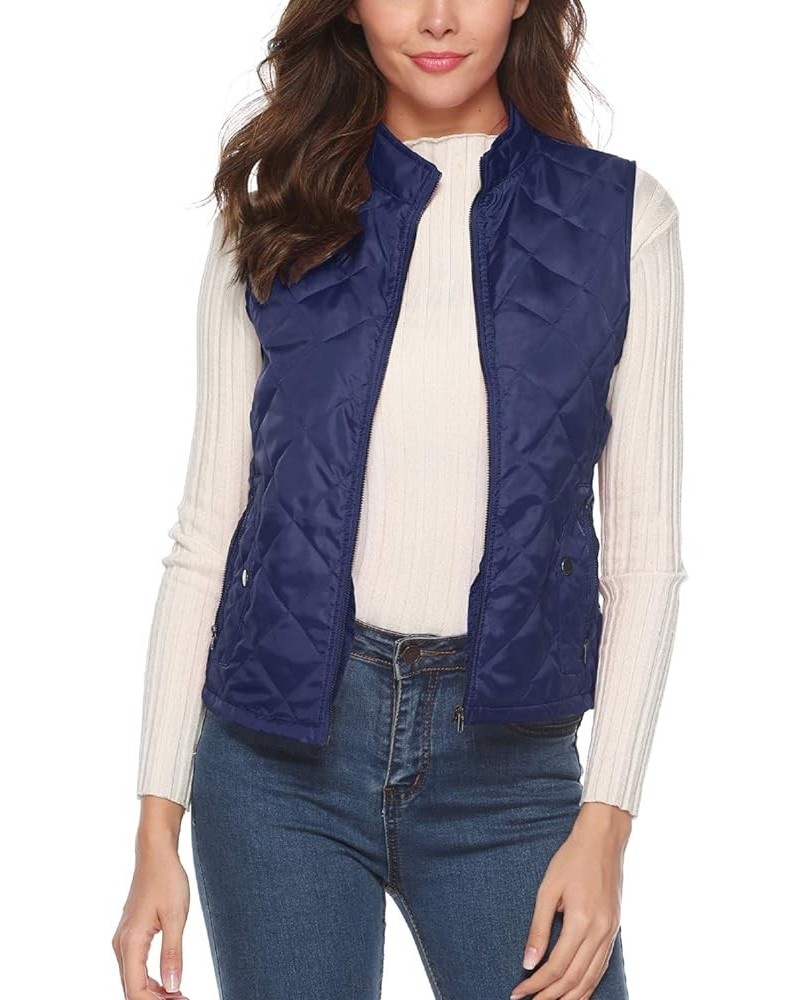 Women's Lightweight Padding Quilted Vest Cold Weather Winter Gilet Jacket Navy Blue $12.99 Vests