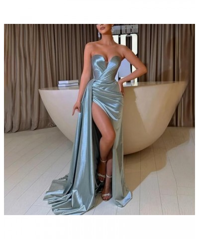 Sweetheart Prom Dresses Bodycon Simple Evening Prom Gown with Side Split Wedding Bridal Gown for Women Light Blue $43.15 Dresses