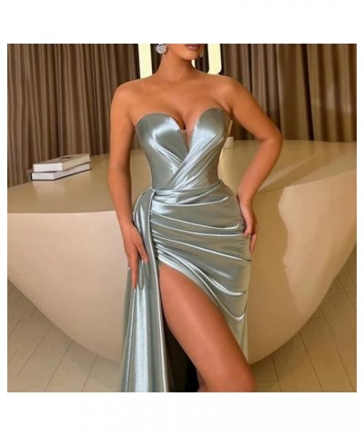 Sweetheart Prom Dresses Bodycon Simple Evening Prom Gown with Side Split Wedding Bridal Gown for Women Light Blue $43.15 Dresses