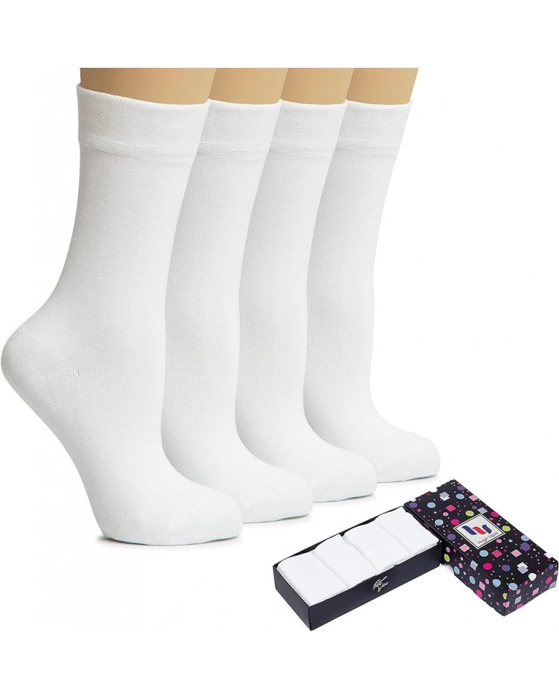 Women's Cotton Dress Socks for Business and Trouser, Thin Crew Socks, Seamless Toe, 4 Pairs with Luxury Gift Box White (4 Pai...