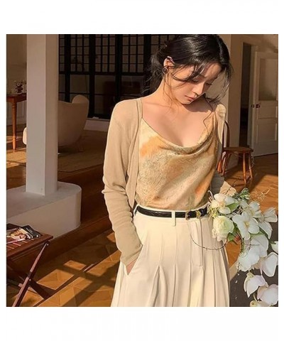 Sun Knit Cardigan Women's Thin Ice Silk Coat Shawl Air-Conditioned Shirt with Slip Skirt 40-65kg Apricot $10.11 Sweaters