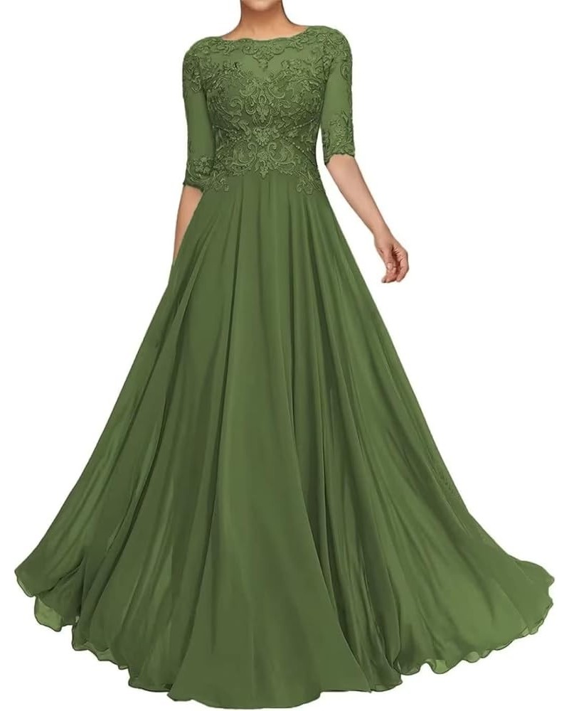 Lace Appliques Mother of The Bride Dresses for Wedding Long Formal Party Gown with Sleeves Olive $41.59 Dresses