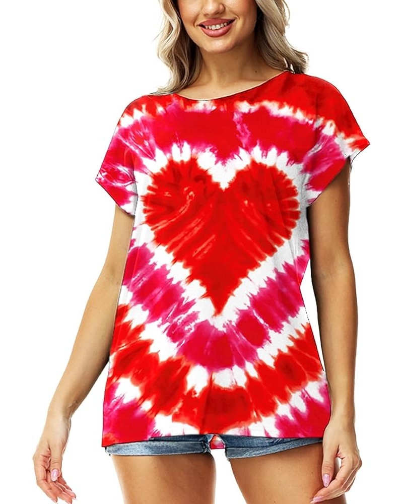 Women St. Patrick's Day Shirt Short Sleeve Tie-Dye Lucky Clover Tops Heart Red Tie Dye $8.82 T-Shirts