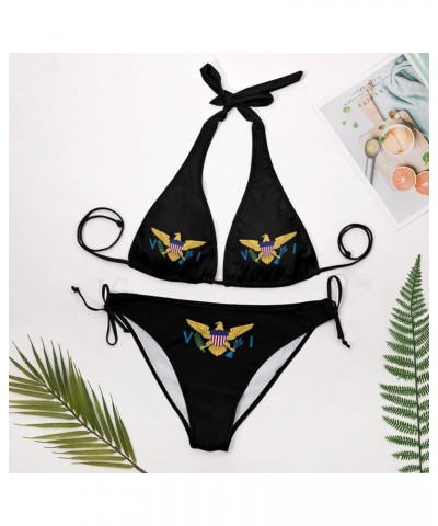 Virgin Islands Flag Women's Sexy Bikini Sets Printed Halter Two Piece Swimsuit for Summer Beach Style $12.27 Swimsuits