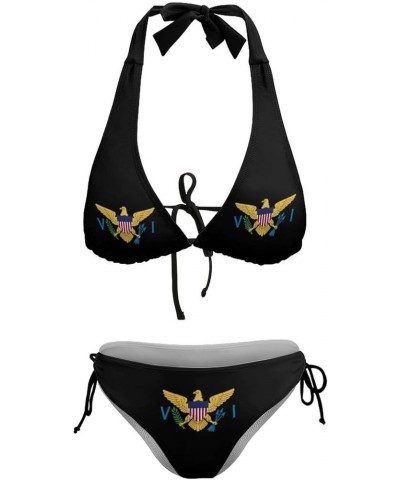 Virgin Islands Flag Women's Sexy Bikini Sets Printed Halter Two Piece Swimsuit for Summer Beach Style $12.27 Swimsuits