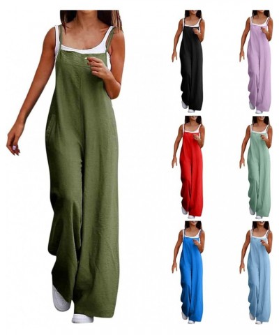 Linen Overalls for Women Loose Fit Spaghetti Strap Wide Leg Jumpsuits Casual Flowy Summer Rompers with Pockets A04-red $9.43 ...