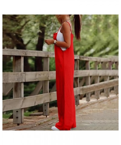 Linen Overalls for Women Loose Fit Spaghetti Strap Wide Leg Jumpsuits Casual Flowy Summer Rompers with Pockets A04-red $9.43 ...