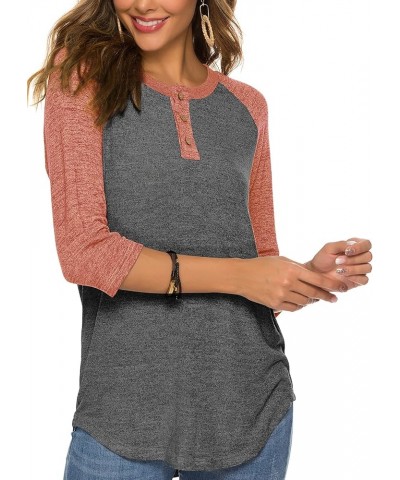 Women's Raglan Round Neck Summer Tops Ladies Basic Button Henley Shirt Boyfriend Style Blouse Pink Sleeve+deep Grey $18.23 Tops