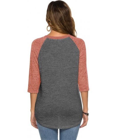 Women's Raglan Round Neck Summer Tops Ladies Basic Button Henley Shirt Boyfriend Style Blouse Pink Sleeve+deep Grey $18.23 Tops