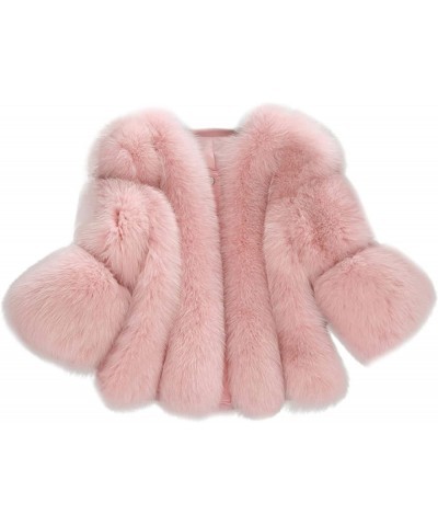 Winter Faux Fur Wedding Jacket, Luxury Winter Warm Fluffy Short Coat Long Sleeve Open Front Shawl Bolero Jacket 04pink $27.35...