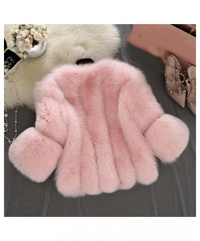 Winter Faux Fur Wedding Jacket, Luxury Winter Warm Fluffy Short Coat Long Sleeve Open Front Shawl Bolero Jacket 04pink $27.35...